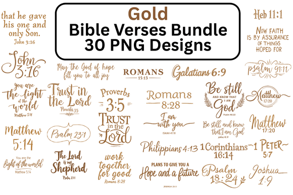 Gold Bible Verse Bundle 30 PNG Designs