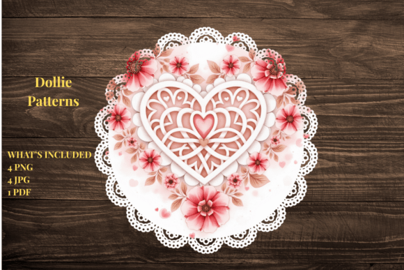 Lace Heart Floral Doily Set