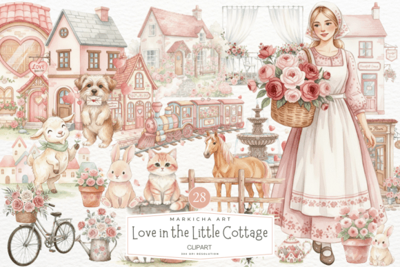 Love in the Little Cottage Clipart