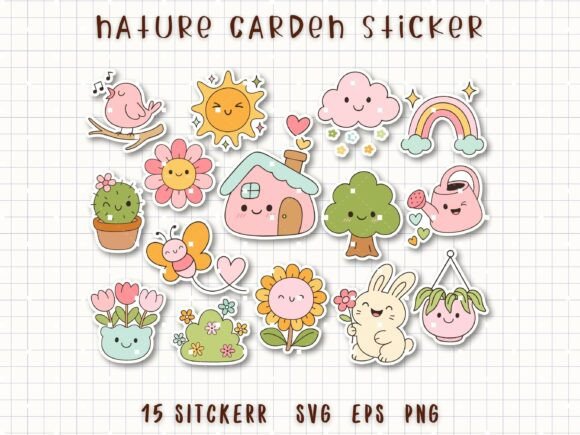 Nature Garden Sticker Plant and Bunny